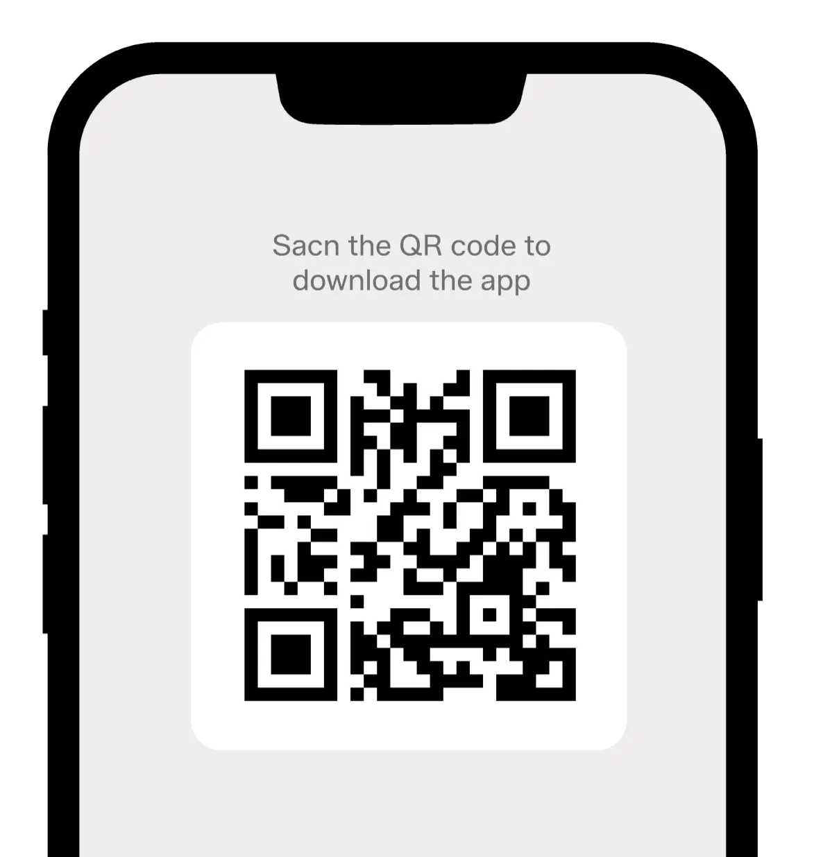 Stylized phone mockup displaying the app's QR code